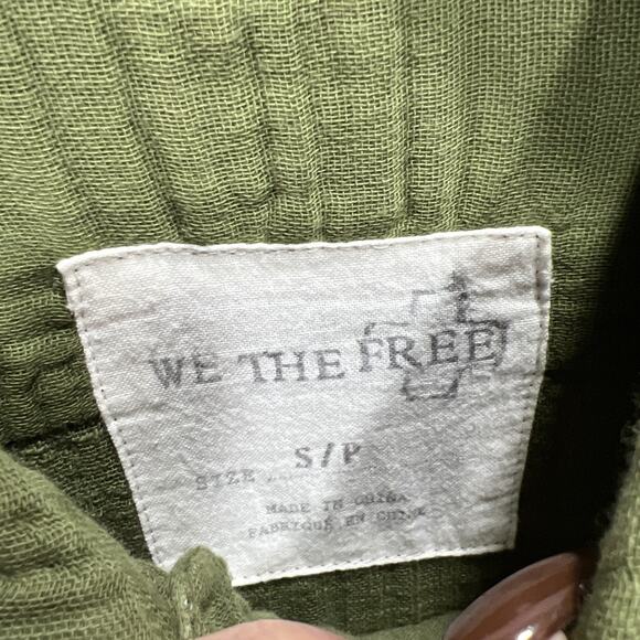 We The Free People Button Tunic Army Green Cotton Gauze Oversized Women Size SP - Picture 10 of 14